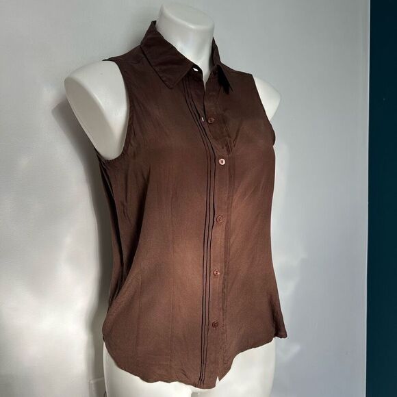 Y2K Jaclyn Smith 100% silk chocolate brownbutton down tank top - Picture 11 of 11